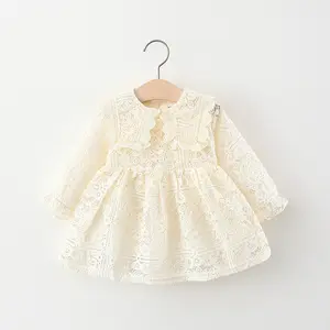 2022 봄 레이스 빨간 작은 아기 소녀 드레스 레이스 한국어 긴 소매 공주 도매 어린이 의류
