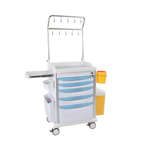 Manufacturer Custom ABS Medical Cart Hospital Emergency Trolley IV Infusion Treatment Cart With IV Pole Medicine Cabinet