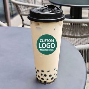 Gobelets en plastique jetables transparents écologiques de 16 oz avec couvercles pour fêtes, logo personnalisé imprimé, diamètre 90 mm, pour thé au lait à bulles Boba et boissons froides - Product Image 2