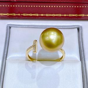 Bague en argent pur 925 de qualité supérieure, perle naturelle ronde de 11-12 mm, or thé, bijoux fins, vente en gros du fabricant - Product Image 2