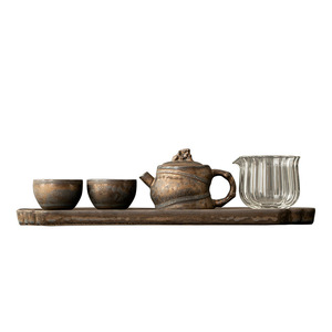 Juego de tetera y taza de cerámica estilo Wabi Sabi con bandeja para té Kung Fu, uso doméstico, diseño retro de lujo, hecho en el condado de Dehua. - Product Image 5