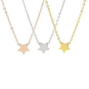 In Stock Mirror Side Necklace Stainless Steel Rose Gold Necklace 2023 Simple Star Pendant Necklace for women