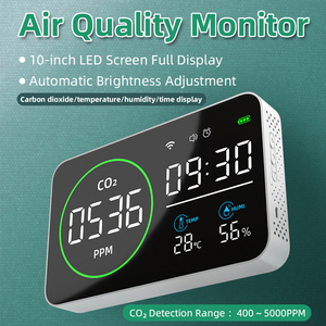 4 trong 1 wifi thông minh chất lượng không khí trong nhà <span class=keywords><strong>PM2.5</strong></span> màn hình kỹ thuật số nhiệt độ CO2 độ ẩm <span class=keywords><strong>Tester</strong></span> 10 inch thời gian đồng hồ báo thức - Product Image 3