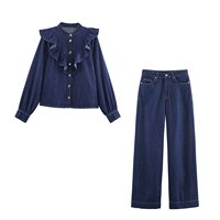 Camisa de Mezclilla de Manga Larga con Decoración en Capas y Cierre de Botón para Mujer, TAOP&ZA, Nueva Colección Otoño 2026, 6147181 6147170