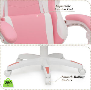 Silla <span class=keywords><strong>Gamer</strong></span> Giratoria de Piel Sintética con Reposabrazos Ergonómicos y Reposapiés, Color Rosa Anji, Venta al por Mayor - Product Image 5