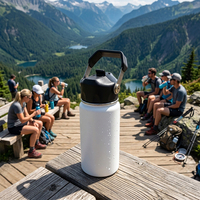 Bouteille d'eau isotherme portable Jiahe JH-029 en acier inoxydable 350 ml/12 oz à double paroi avec couvercle à paille rabattable breveté et poignée pliable