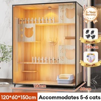 Grande Villa pour Chat en Bois à Plusieurs Niveaux, Maison pour Chat d'Intérieur, Condo pour Chaton avec Griffoir Intégré et Échelle pour Grands Chats, Meuble