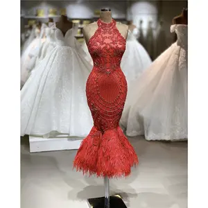 Vestidos de noivado, luxuoso, personalizado, sereia, bordado, vestidos de noite, mulheres, curtos, vestido de noite com pena