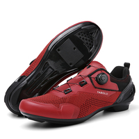 Chaussures de cyclisme de course d'extérieur en tissu tissé respirant rouge avec boucle rotative à ajustement rapide – Fabricants de chaussures de cyclisme