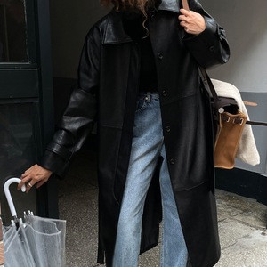 2022 inverno all'ingrosso autunno inverno impermeabile Vintage con risvolto in <span class=keywords><strong>pelle</strong></span> Plus Size <span class=keywords><strong>Trench</strong></span> da <span class=keywords><strong>donna</strong></span> con fodera in poliestere lunga - Product Image 2