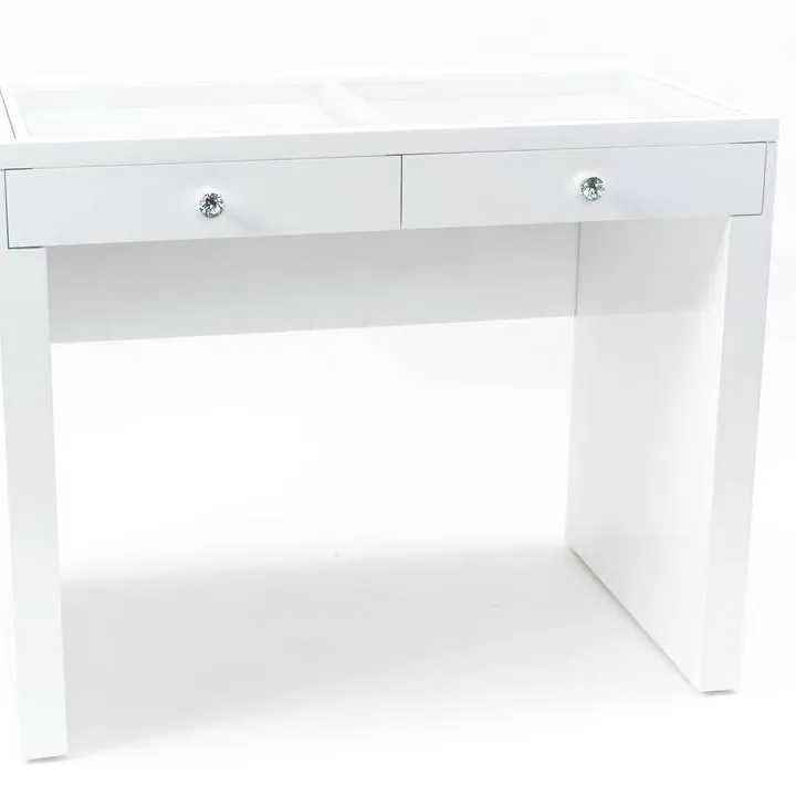 2021 New Design High Gloss White Hollywood Vanity MakeupTable With Three Drawers and Glass Top