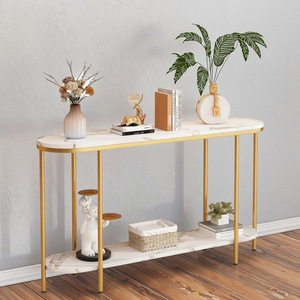 Modern design white marble and <b>gold</b> narrow <b>console</b> <b>table</b>; luxurious <b>gold</b> sofa <b>table</b> with topped wood and metal. - Product Image 2