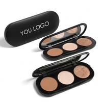 Palette de fard à joues et illuminateur personnalisable avec logo, 3-en-1, poudre de maquillage, blush mat et illuminateur scintillant, sans cruauté animale