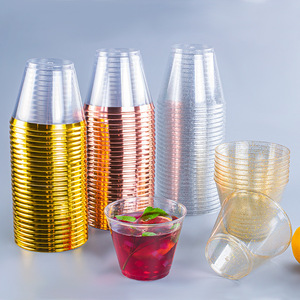 Custom LOGO 9oz Clear BPA Free Plastic Cups Gold Rim <strong>Wine</strong> Glasses for Glitter Fancy Party Cocktail Wedding Drinking <strong>Tumblers</strong> - Product Image 2