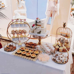 Rak <span class=keywords><strong>Display</strong></span> makanan penutup sangkar burung Multi-layer ornamen baki kuningan untuk Cupcake buah tampilan makanan ringan dekorasi pernikahan ulang tahun - Product Image 2