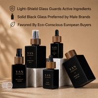 Juego de Botellas de Vidrio Cuadradas Negras Opacas con Gotero y Pulverizador, con Tapa de Madera Natural, para Aceite de Barba, Sérum y Cuidado de la Piel para Hombres, Marca YAN Packaging