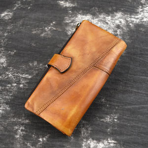 Vintage Genuine Leather Long <b>Wallet</b> Men <b>RFID</b> <b>Blocking</b> Multi-Card Slot Zipper Geometric Waterproof Retro Rub-off Leather Fashion - Product Image 2