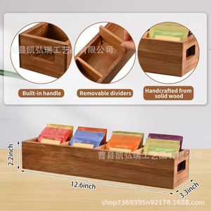 Wooden <b>tea</b> bag 4-compartment storage <b>box</b>, office <b>tea</b> room countertop <b>tea</b> bag and sugar packet storage <b>box</b>, multi-purpose wooden - Product Image 5
