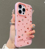 Coque de téléphone portable en PP style 2-en-1 avec nœud papillon imprimé cerise anglaise pour iPhone 7 8 X Xr 11 12 13 14 15 16 17 18 Pro Max