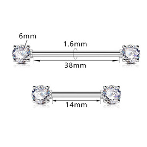 Stainless Steel Zircon Nose <b>Studs</b> 6mm 1.6mm 38mm Prong Setting Ear Bone Jewelry Piercing Jewelry - Product Image 1