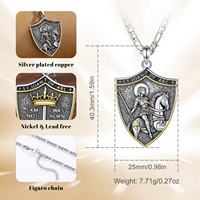 Merryshine Ciondolo Scudo Santa Giovena da Arco, Collana in Ottone Ossidato Placcato Argento Spesso e Placcato Oro 18K