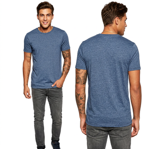 T-shirt bleu chiné pour homme, 210 GSM, mélange de coton, logo personnalisé, marque privée, OEM - Product Image 2