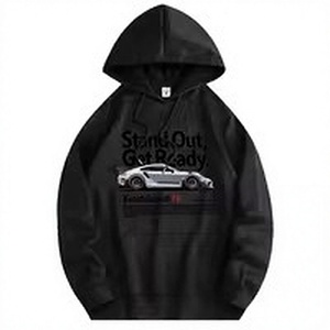 Sudadera con capucha negra para hombre con estampado de coche, estilo casual, corte regular, ideal para otoño, venta al por mayor. - Product Image 1