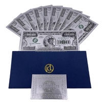 Billet de banque souvenir en plastique argenté de un million de dollars américains avec la Statue de la Liberté
