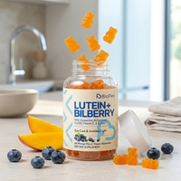 Gummies à la Lutéine et Myrtille Véganes à Base de Pectine Saveur Mangue Soin des Yeux pour Adultes Complément Alimentaire 60 Unités