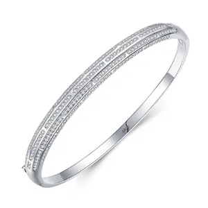 Stylish iced out 925 sterling silver fashion pave full diamond cubic zircon bangles for women gifts