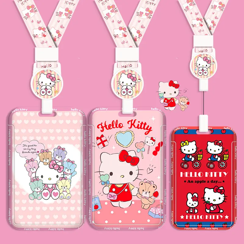 Nuevos productos 2024 cordones promocionales Lindo Hello Kitty estudiante cordón muñeca tarjeta cubierta tarjeta insignia titular Accesorios