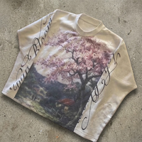 Camiseta de Manga Larga para Hombre, Estilo Y2K, Casual, con Estampado Floral y Letras, Cuello Redondo, Tejido Waffle, Venta al Por Mayor