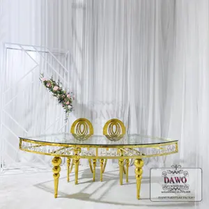 S Shape Four Quarter gold Wedding Dining Serpentine Table Hanging Crystal
