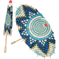 Parapluie décoratif personnalisé bleu, motif panier tressé traditionnel érythréen et éthiopien, pas cher, avec logo au choix, pour décoration de mariage