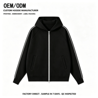 Hoodie Unisex Full Zip Pabrik OEM, Lengan Raglan, Garis Samping, Model Longgar, Jaket Hoodie, Logo Custom, MOQ Rendah, Pengiriman Cepat