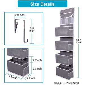 1 Pack Grey 5-<b>Shelf</b> Over Door Hanging Organizer Houseware Storage Bag with Wall Mount Containers - Product Image 4
