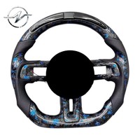 Volant sport à 3 branches en fibre de carbone forgée et cuir bleu avec écran LED pour Mustang