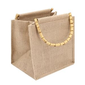 Bolsas de Compras Promocionales de Yute con Estampado de Letras Reutilizables y Logotipo Personalizado, con Asas de Bambú - Product Image 3
