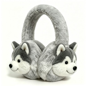 Customized Cute Husky Plush <b>Earmuffs</b>, Soft Gray-<b>White</b> Fluffy Winter Ear Warmers for Kids, Adorable Dog Face Cold Weather Ear - Product Image 5