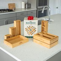 Organisateurs de Tiroirs en Bambou Moderne Rectangle Organisateur de Tiroirs en Plastique Plateaux Cuisine Rangement Maquillage Boîtes de Rangement en Bois Aluminium PET