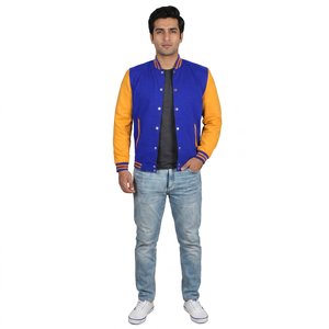 Custom FINER THREADS <b>Men's</b> Varsity <b>Jacket</b> Letterman Wool Body Winter Wear <b>Smart</b> Stylish Streetwear Breathable Stand Collar - Product Image 1