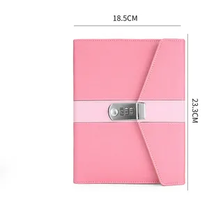 B5成品尺寸定制内部可接受的粉色笔记本，带密码器，带儿童数字锁