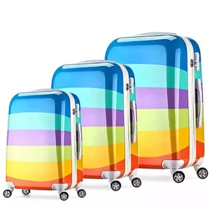 表面印刷トロリースーツケース3個セットハードシェル手荷物キティ猫デザインABSPC印刷旅行荷物