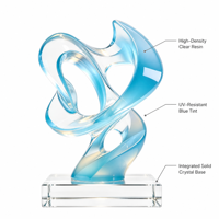 Sculpture en résine bleue transparente abstraite BZY, figurine en ruban cristallin, décoration moderne pour la maison et le bureau, vente en gros, usine OEM