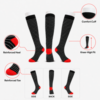 Chaussettes de compression au-dessus du genou, rayées noir et blanc, pour la course à pied, le cyclisme, les sports, soulagement de la fatigue