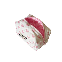 Pochette de maquillage matelassée florale personnalisée pour voyage, sac cosmétique promotionnel en coton pour filles et femmes, vente en gros