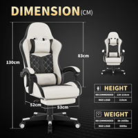 Siège de jeu inclinable avec repose-pieds, accoudoirs réglables, roulettes pivotantes, base à cinq étoiles, coussin lombaire, chaise large et rembourrée pour la maison et le studio