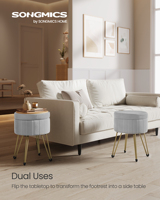 Tabouret de maquillage en velours avec 4 pieds en métal pour chambre, salon, petit tabouret ottoman avec rangement
