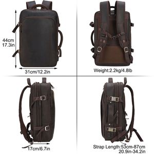 New Arrival Luxury Black and Brown Large Capacity USB Travel Briefcase Convertible Genuine <b>Leather</b> Laptop <b>Backpack</b> for <b>Man</b> - Product Image 2
