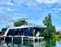 Nouvelle conception 2026 ALLHOUSE : Maison flottante avec structure en aluminium et radiateur pour usage familial, Airbnb aquatique, hôtels flottants, maison-bateau
